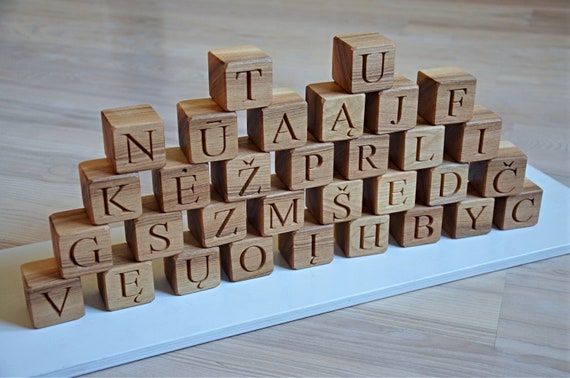 32 Litauer Holz Alphabet Blöcke Abc Holz Buchstabenblöcke | Etsy