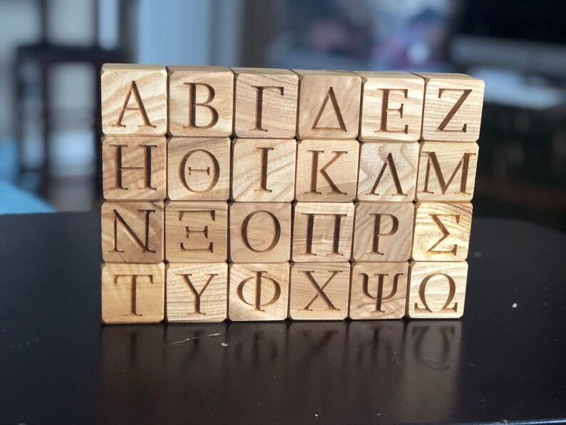 24 Greek Alphabet Letter Wood Blocks Handmade ABC Blocks Etsy