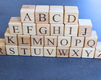 26 English Alphabet Wooden Blocks, Toy Blocks with English Letters Engraved, Personalized English Letter Cubes Christmas Gift