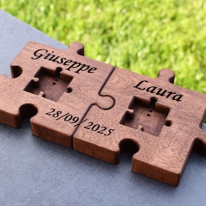 Personalized Wood Wedding Ring Bearer Pillow Puzzle Rustic Wedding Ring Holder Wood Puzzle Ring Bearer Rustic Wedding Decor image 2