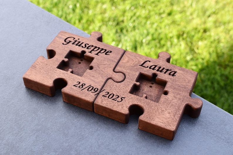 Personalized Wood Wedding Ring Bearer Pillow Puzzle Rustic Wedding Ring Holder Wood Puzzle Ring Bearer Rustic Wedding Decor image 2