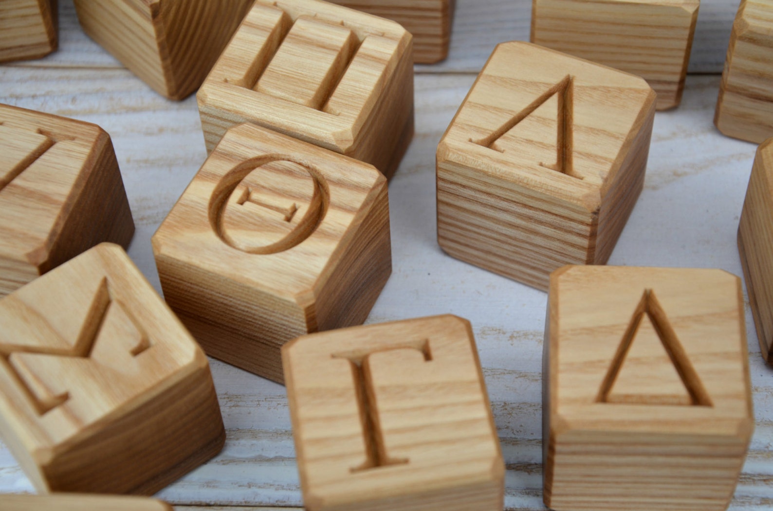 24 Greek Alphabet Letter Wood Blocks Handmade ABC Blocks Etsy