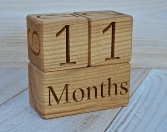 SALE Wood Baby Age Block Baby Shower New Baby Birthday Gift Milestone Blocks Photo Props Nursery Decor Maternity Month Calendar Christmas