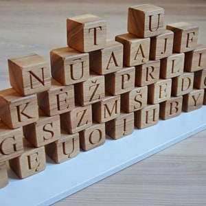 32 Lithuanian Wood Alphabet Blocks ABC Wood Letter Blocks Learning Wood Toy Personalized Blocks Baby Shower or Birthday Gift image 1