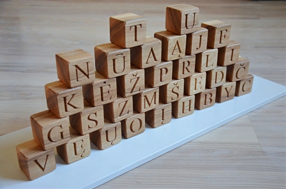 32 Litauer Holz Alphabet Blöcke Abc Holz Buchstabenblöcke | Etsy