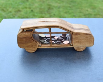 Oak Wood Car Piggy Bank Personalized Coin Bank in Shape of Oak Car Auto Money Bank