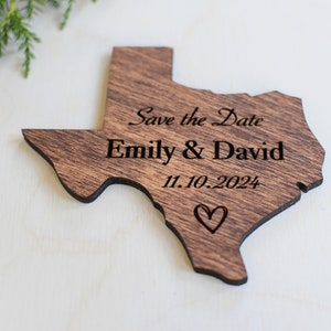 Madera rústica Estado de EE. UU. Guardar la fecha Magnet Tarjetas de ceremonia de compromiso, Anuncios de boda Tarjetas de madera, Boda marrón Guardar la fecha Texas