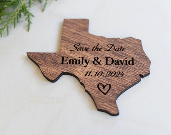 Rustic Wood US State Save the Date Magnet Engagement Ceremony Cards, Wedding Announcements Wood Cards, Brown wedding Save the Date Texas