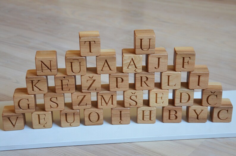 32 Lithuanian Wood Alphabet Blocks ABC Wood Letter Blocks Learning Wood Toy Personalized Blocks Baby Shower or Birthday Gift image 4