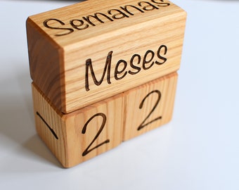 Wood Baby Age Block Spanish Engraved Baby Shower New Baby Birthday Gift Milestone Blocks Photo Props Nursery Decor Maternity Month Calendar