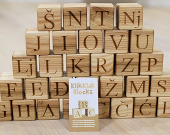 30 Wooden Croatian Alphabet Letter Blocks, Handmade ABC Blocks, Wood Letter Cubes, Natural Building Blocks, Birthday Gift Croatia Christmas