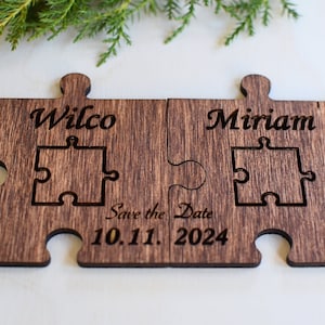 Puzzle Save the Date Magnete Biglietti per cerimonia di fidanzamento, Annunci di matrimonio Carte in legno, Puzzle Magnet, Matrimonio rustico Save the Date Marrone