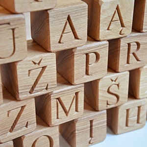 32 Lithuanian Wood Alphabet Blocks ABC Wood Letter Blocks Learning Wood Toy Personalized Blocks Baby Shower or Birthday Gift image 2