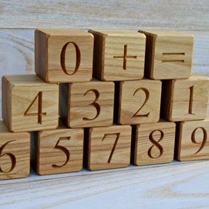 1.6&#39;&#39; Handmade Wooden Math Blocks, Baby Shower Gift, Educational Number Blocks, Engraved Numbered Cubes,  Counting Blocks Black Friday