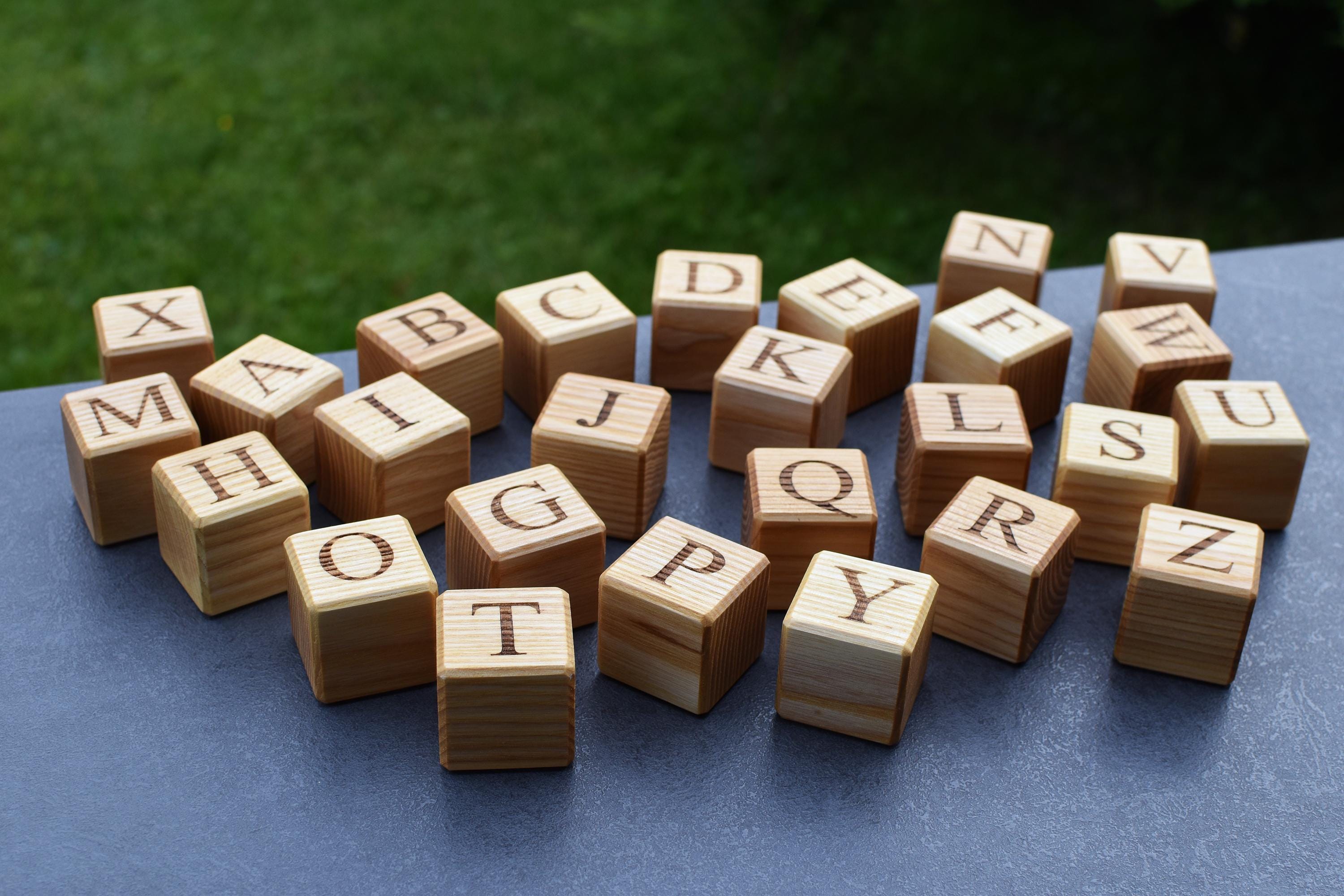 Engraved Block Letters 26 English Alphabet Wooden Blocks, Toy Blocks With English Letters ...