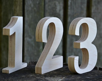 SALE 1-13 4'' Wooden Numbers, Free Standing Wedding Table Numbers for Decors, Stand Alone Cafe or Restaurant Table Numbers, Photo Props