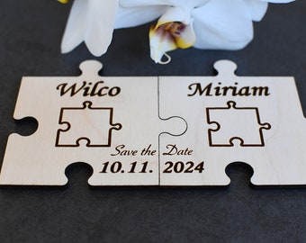 Puzzle Save the Date Magnet Engagement Ceremony Cards, Wedding Announcements Wood Cards, Puzzle Magnet, Rustic wedding Save the Date White