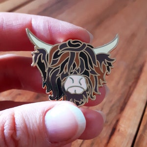 Highland Cow Enamel Pin Badge Hard Gold Enamel Highland Cow Badge, Highland Cow Lapel Pin, Cute Quirky Highland Cow Gift image 3