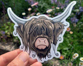Highland Cow Sticker - Eco Vegan Waterbottle Sticker, Car Window Sticker, Highland Cow Stickers, Scottish Coo Laptop Decal, Cool Cow Gift