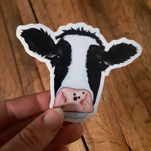 Moo Cow Sticker Cute Farm Animal Vegan Eco Sticker, Cow Waterbottle Stickers, Cow Window Sticker, Black White Fresian Cow Laptop Decal Glossy Waterproof