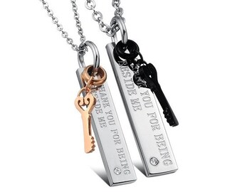 Thank You For Being By My Side - Couples Necklace / Personalized Jewelry / Engraved Necklace / Anniversary Gifts / Couples Gift / His Her