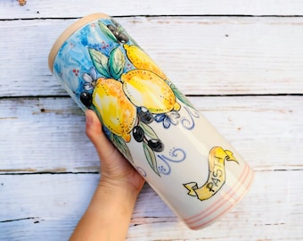 Canister for Pasta, Amalfi Lemon Decor, Italian Ceramic, Food Storage Container, Made in Italy, Handmade Ceramic