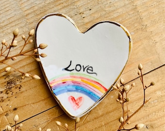 LGBTQ wedding favor, Wedding favor bulk for guests, peace rainbow favor, bridal shower favor, ceramic gay heart gift, custom pottery dish