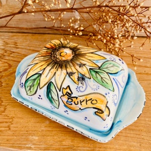 Butter Dish, Sunflower Painting, Italy Souvenir, Butter Container, Made in Italy, Cooking Accessories, Handmade Ceramics