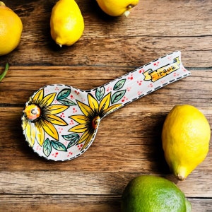 Spoon Holder, Italian Ceramic with Sunflower Decor, Cooking Utensil Holder, Handmade Pottery, Kitchen Organization, Made in Italy
