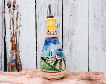 Öl Spender mit Landschaft der Toskana Handgemalt, Olivenöl Flasche Made in Italien, Bunte Keramik Menage zum Kochen
