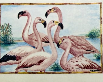 Flamingo Overglaze  Ceramic Decal, Pottery Waterslide Transfer, Vintage Style Bird, Ceramic Decor Tool, Pink Birds Decal