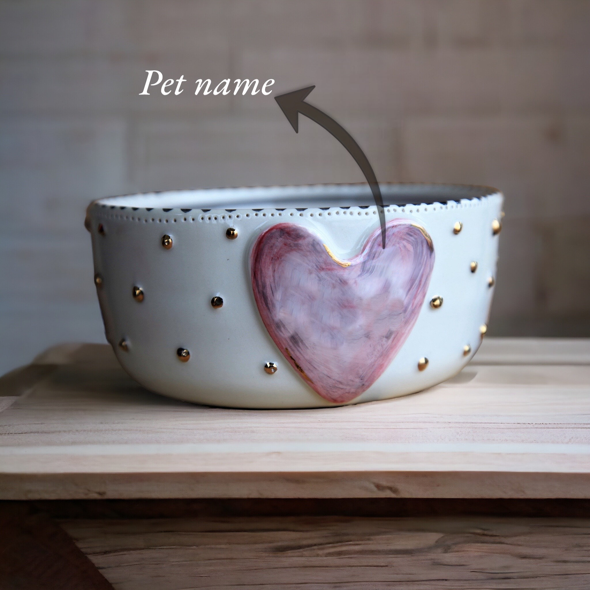 Ceramic Dog Bowl with Heart, Pottery Cat Dish for Animal Feeder, Pet Gift for Dog lover, Food Dish for Rabbit or Guinea Pig Made in Italy
