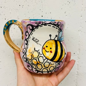 Taza de abeja, taza de café grande con abeja de miel, taza de capuchino, hecha en Italia, regalo para amantes de los animales, cerámica hecha a mano, recuerdo de Italia