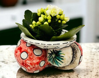 Cactus pot, Succulent bowl, Funny succulent pots, Mushroom art, Ceramic planter, Desk gadget, Small plant pot, Made in Italy, Florist gift