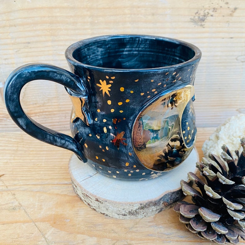 Moon mug, Witches brew mug, Half moon, Witch cauldron, Handmade ceramics, Made in Italy, Astronomy gift, Galaxy cup, Star cup, Artistic cup image 4