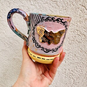 Butterfly Mug, Pastel Shade, Gift for Sister in Law, Unicorn Vibes, Gold Bug, Handmade Ceramic, Made in Italy, Artistic Coffee Cup