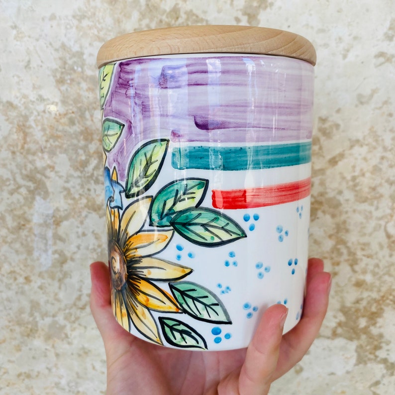 Coffee Canister, Sunflower Jar, Italian Pottery, Coffee Storage, Coffee Holder, Ceramic Jar, Food Container, Mom Kitchen Gift