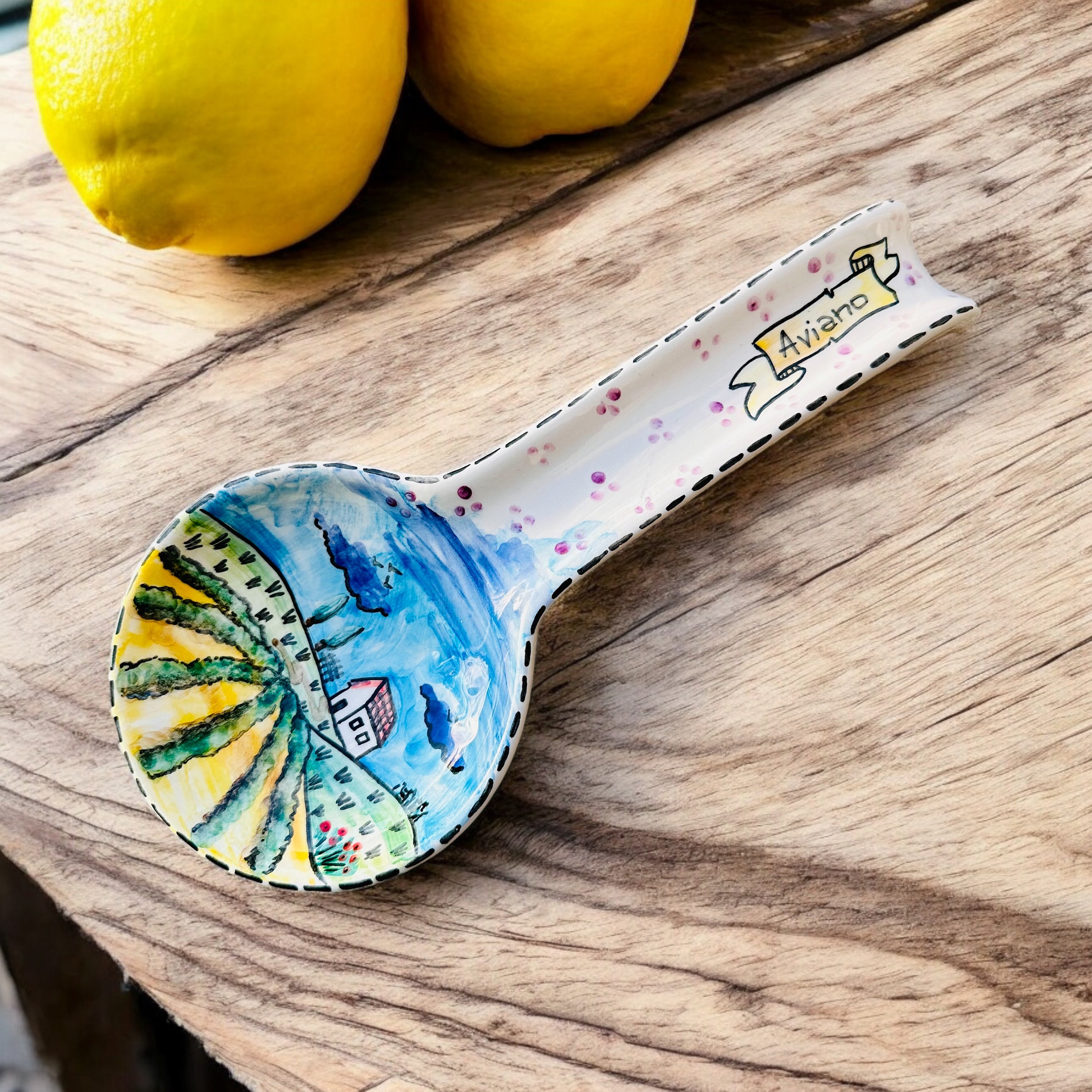 Cooking Utensil Holder, Italy Landscape, Spoon Handmade Ceramic, Made in Italy, Souvenir, Gift For Cook