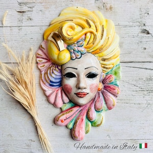 Venezianische Maske für den Karneval in Venedig, hergestellt in Italien, dekorative Maske von Marie Antoinette im Barockstil, Wandbehang aus Keramikskulptur