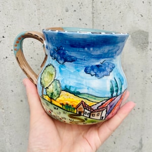 Italian Ceramic Mug, Tuscany Countryside Cup, Made in Italy, Coffee Lover Gift, Handmade and Handpainted Pottery, Italian Souvenir