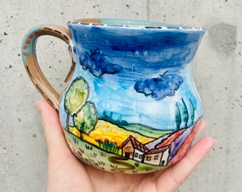 Italian Ceramic Mug, Tuscany Countryside Cup, Made in Italy, Coffee Lover Gift, Handmade and Handpainted Pottery, Italian Souvenir