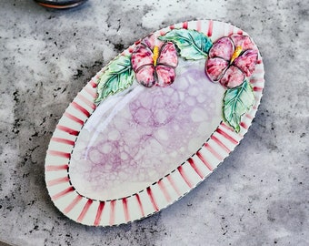 Cheese plate, Island style, Ceramic dishes, Hibiscus flower, Decorative plate, Made in Italy, Serving platter, Tropical flowers