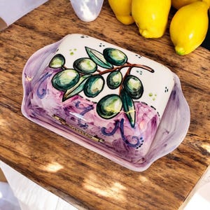 Butter Dish, Olive Branch, Italy Souvenir, Butter Keeper with Lid, Made in Italy, Handmade Ceramics, Tuscan Decor