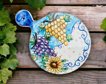 Cheese board, Appetizer tray, Pizza board, Made in Italy, Tuscan style, Handmade ceramics, Grape cluster, Fruit design, Chef gift