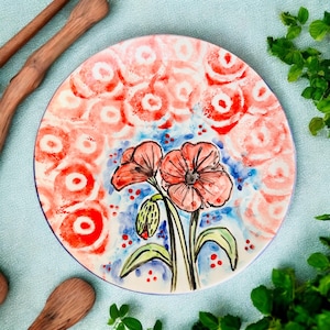 Pratos de sobremesa, Flor de papoula, Pratos laterais, Feito na Itália, Prato de sobremesa, Presente de cozinha, Cerâmica artesanal, Lembrança da Itália