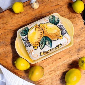 Butter Dish, Amalfi Lemons, Italy Souvenir, Butter Container, Made in Italy, Tray with Lid, Handmade Ceramics, Tuscan Decor