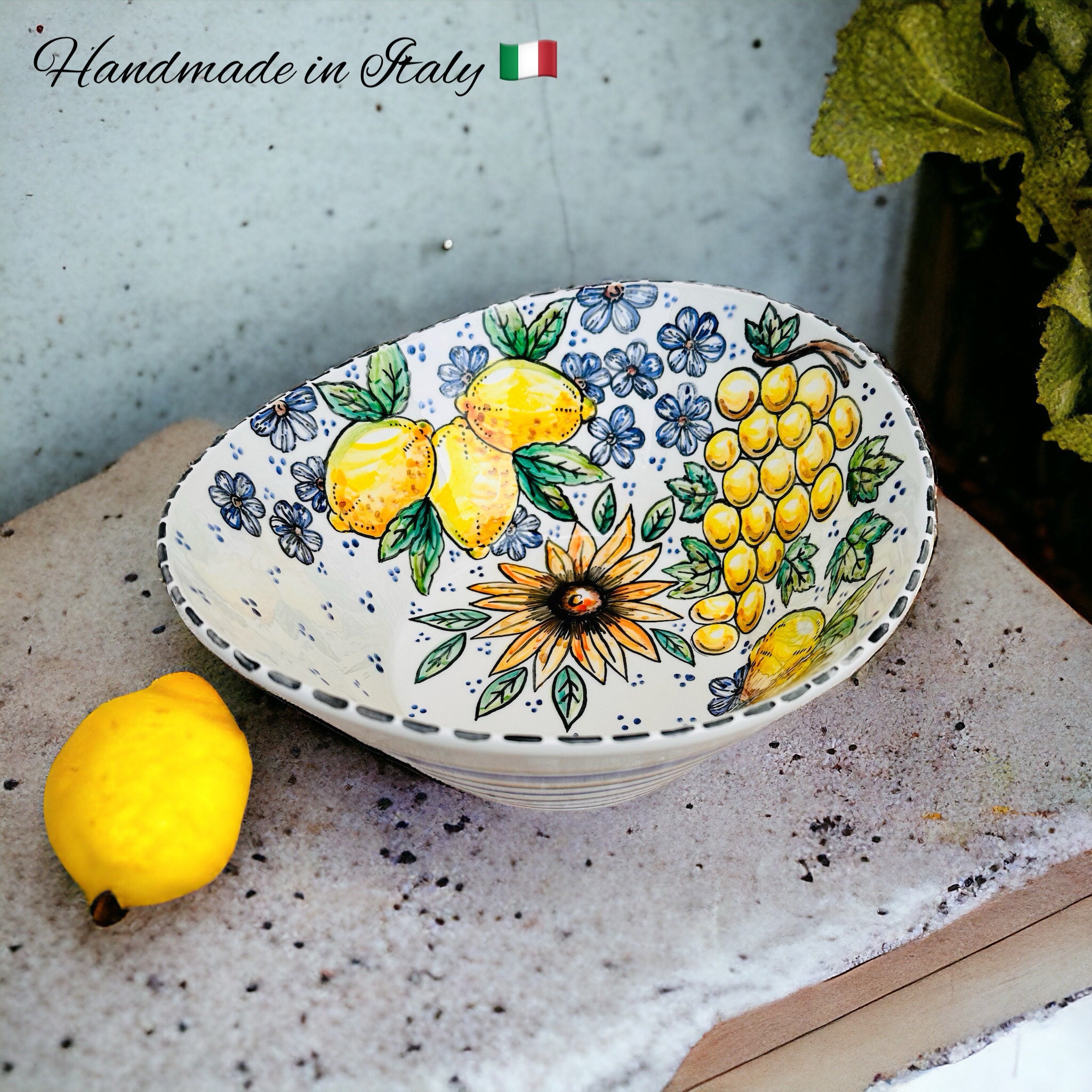Large Salad Bowls, Mixing Bowl, Amalfi Lemons, Italy Souvenir, Ceramic Pasta Bowl, Cooking Gift, Made in Italy, Tuscan Style