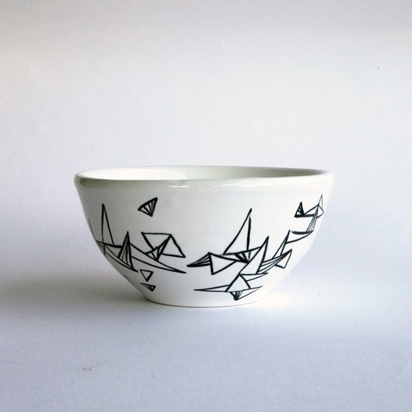 ceramic serving bowl white with geometric pattern