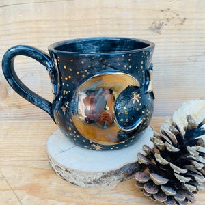 Moon mug, Witches brew mug, Half moon, Witch cauldron, Handmade ceramics, Made in Italy, Astronomy gift, Galaxy cup, Star cup, Artistic cup image 6