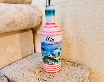 Oil Dispenser with Tuscany Italy Hand Painted, Olive Oil Bottle Made in Italy, Handmade Pottery, Foodie Gift, Kitchen Accessory